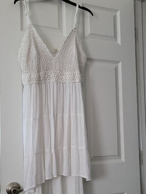 indulge White Crochet Bust High-Low Sundress
